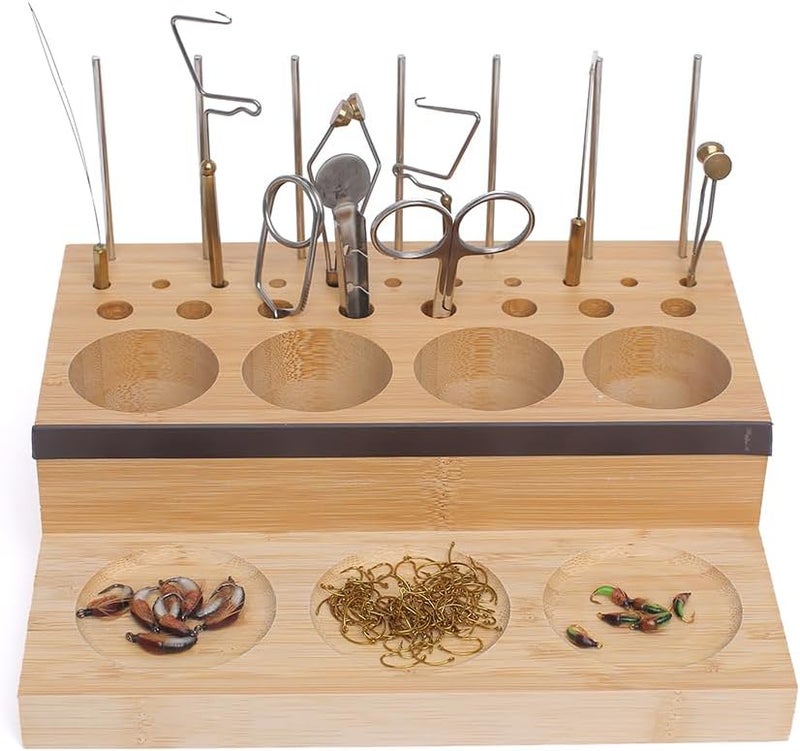Raprance Wooden Fly Tying Fishing Kit Organizer Fly Tying Tool Caddy Desktop Storage Rack - Image 1